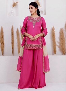 Embroidered Work Palazzo Suit For Ceremonial in Rose Pink