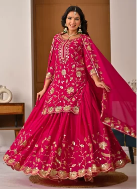 Embroidered Work Palazzo Suit For Ceremonial in Rose Pink