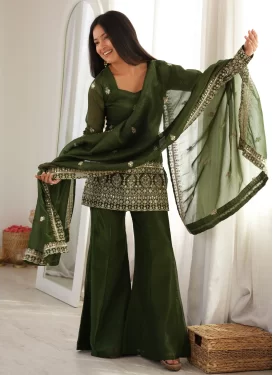 Embroidered Work Palazzo Suit For Festival in Green