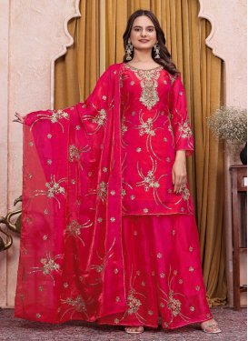 Embroidered Work Palazzo Suit For Festival in Rose Pink