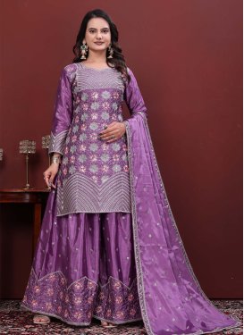 Embroidered Work Palazzo Suit For Festival in Violet