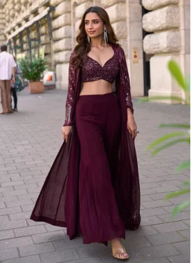 Embroidered Work Palazzo Suit For Party in Maroon