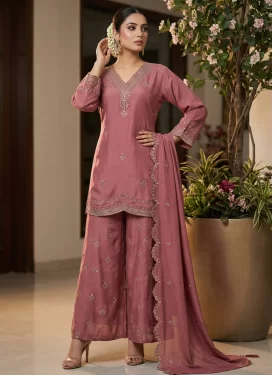 Embroidered Work Palazzo Suit For Party in Salmon