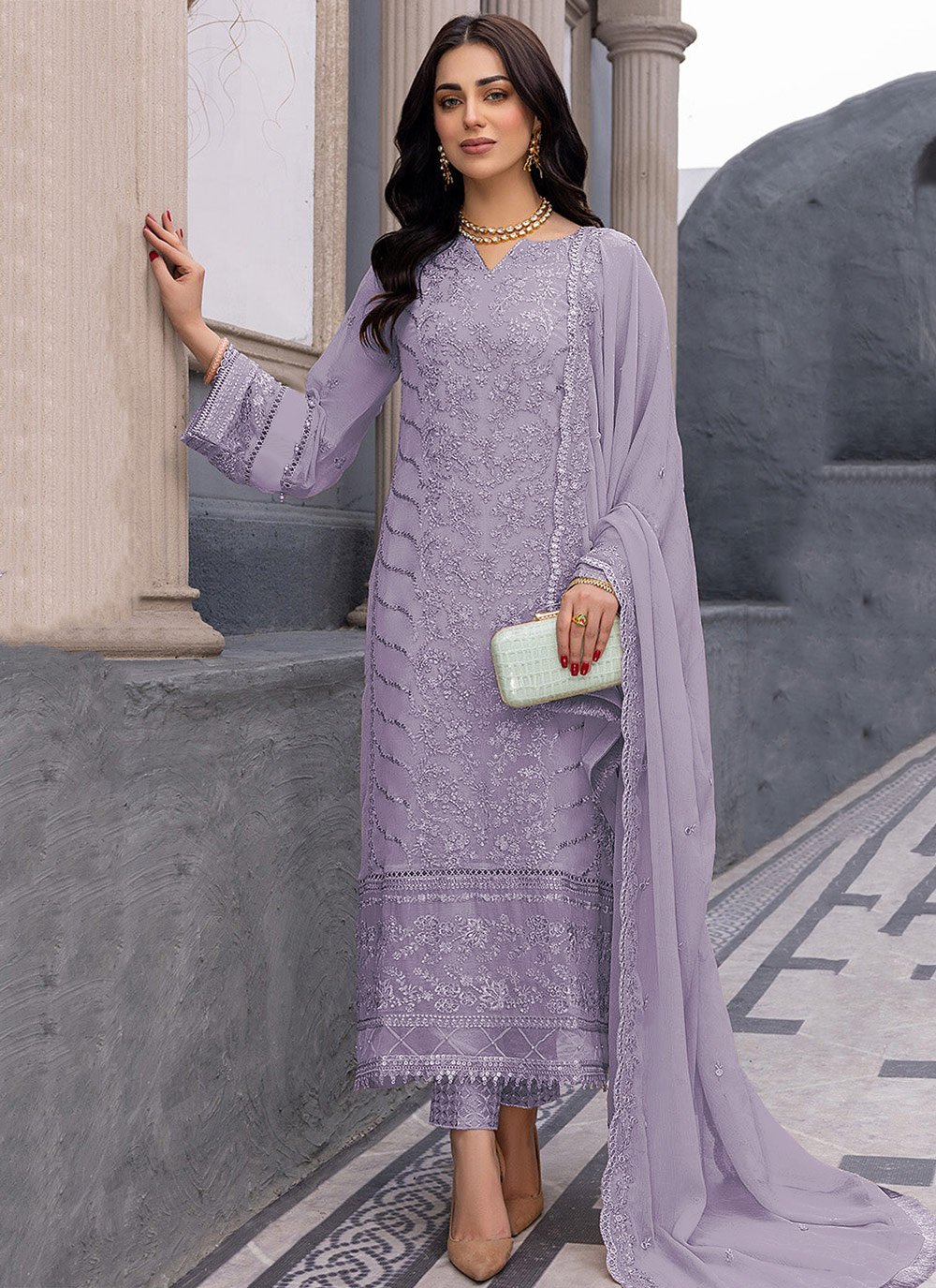 Festive, Party Wear, Reception Purple and Violet color Net fabric Salwar  Kameez : 1800572