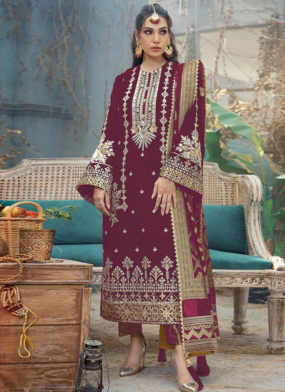 Straight Embroidery Work Pant Style Salwar Suit at best price in Surat
