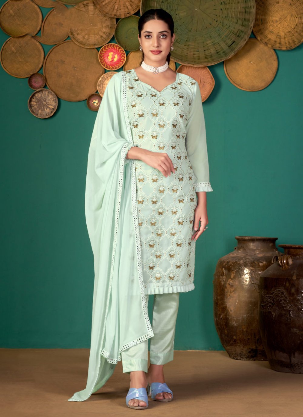 Embroidered Work Pant Style Salwar Suit