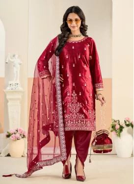 Embroidered Work Punjabi Salwar Suit For Festival in Red