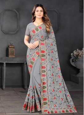 Embroidered Work Pure Georgette Designer Traditional Saree