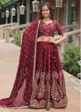 Embroidered Work Rangoli Silk Designer Lehenga Choli in Maroon for Women