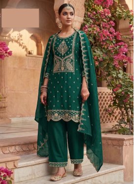 Embroidered Work Rangoli Silk Straight Suit in Green for Women