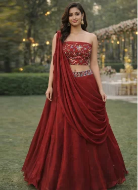 Embroidered Work Rangoli Silk Trendy Lehenga Choli in Red for Ceremonial