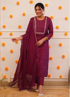 Embroidered Work Rayon Readymade Salwar Suit in Maroon for Women