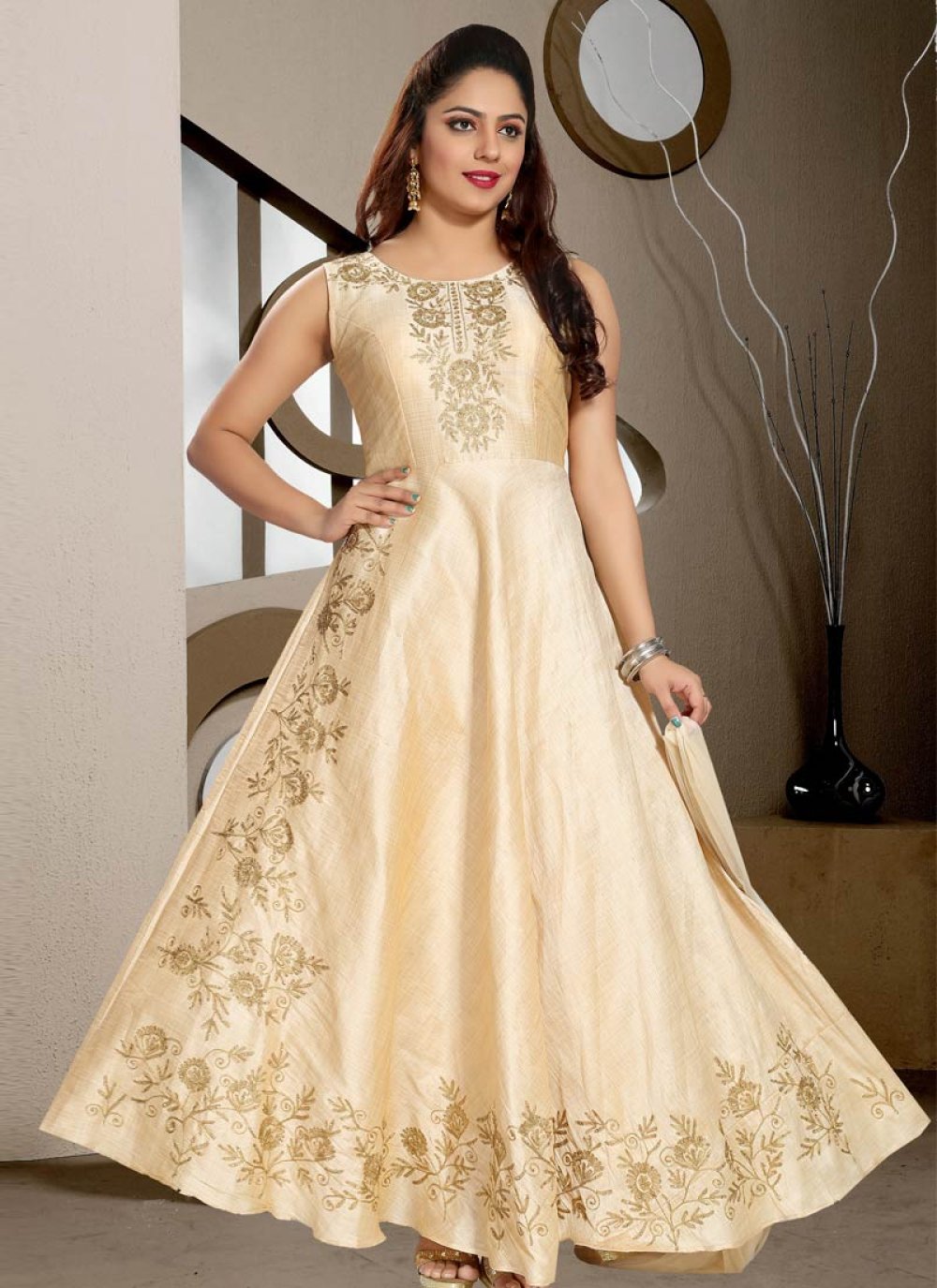 Embroidered Work Readymade Classic Gown For Festival
