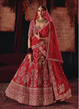 Embroidered Work Readymade Lehenga Choli For Bridal in Red