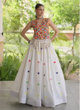 Embroidered Work Readymade Lehenga Choli For Festival in Off White