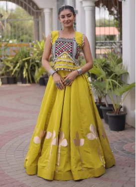 Embroidered Work Readymade Lehenga Choli For Festival in Yellow