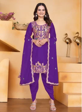 Embroidered Work Readymade Salwar Suit For Ceremonial in Purple