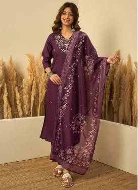 Embroidered Work Readymade Salwar Suit For Ceremonial in Wine
