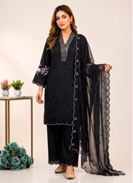 Embroidered Work Readymade Salwar Suit For Festival in Black