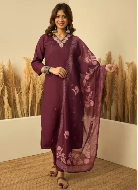 Embroidered Work Readymade Salwar Suit For Festival in Maroon