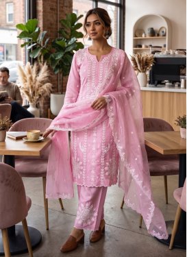 Embroidered Work Readymade Salwar Suit For Festival in Pink