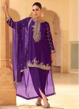 Embroidered Work Readymade Salwar Suit For Festival in Purple