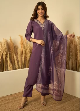 Embroidered Work Readymade Salwar Suit For Festival in Violet
