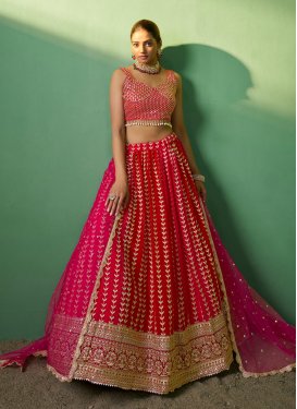 Embroidered Work Red and Rose Pink A - Line Lehenga