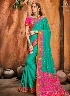 Embroidered Work Rose Pink and Sea Green Designer Contemporary Saree