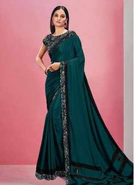 Embroidered Work Satin Georgette Contemporary Style Saree