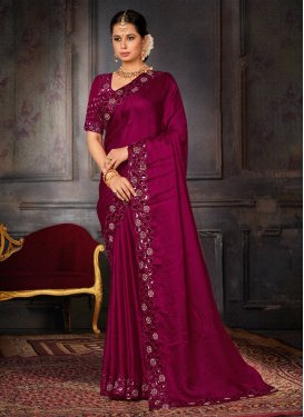 Embroidered Work Satin Georgette Trendy Classic Saree For Party