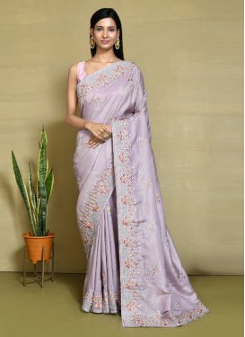 Embroidered Work Satin Silk Designer Contemporary Style Saree