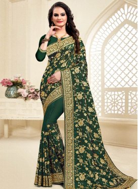 Embroidered Work Satin Silk Designer Contemporary Style Saree For Bridal