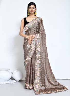 Embroidered Work Satin Silk Trendy Classic Saree