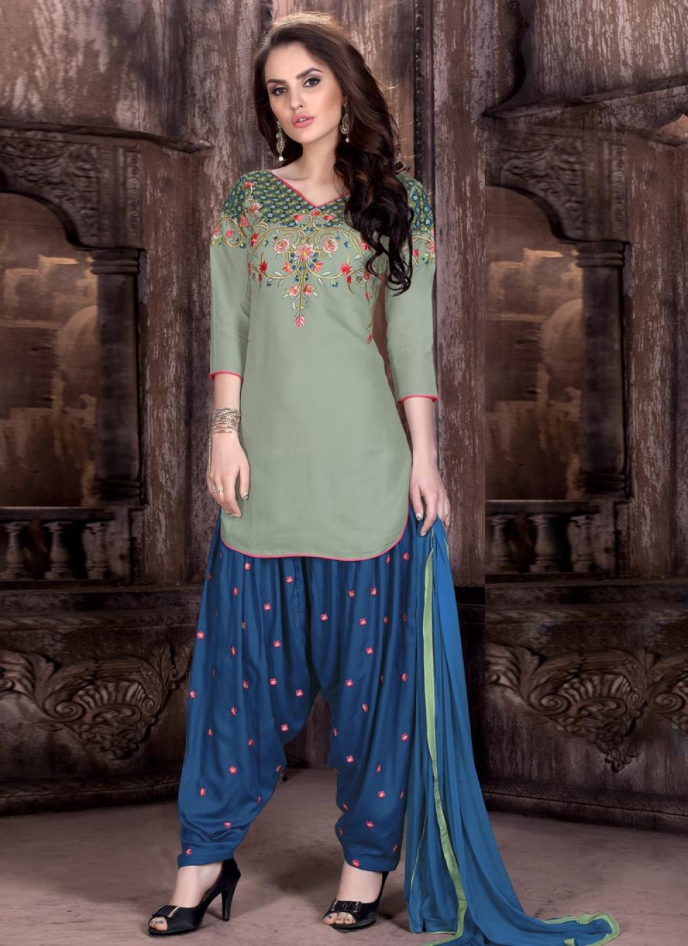 Light Grey Top & Dark Blue Patiala Salwar – order online – Bavis Clothing