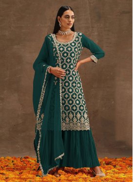 Embroidered Work Sharara Salwar Suit For Ceremonial