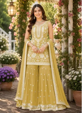 Embroidered Work Sharara Suit For Festival in Yellow