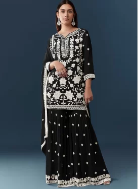 Embroidered Work Sharara Suit For Party in Black