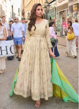 Embroidered Work Shimmer Designer Gown in Beige for Women