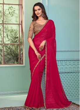 Embroidered Work Shimmer Georgette Trendy Classic Saree