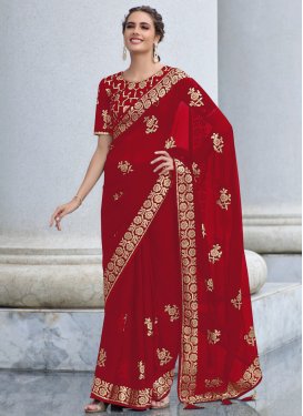 Embroidered Work Shimmer Trendy Designer Saree For Party