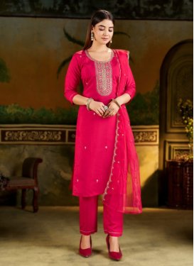 Embroidered Work Silk Blend Readymade Salwar Suit in Rose Pink for Women