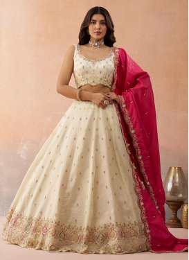 Embroidered Work Silk Blend Trendy Lehenga Choli in Cream for Women