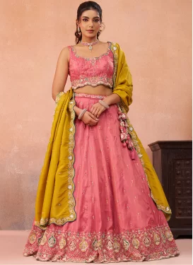Embroidered Work Silk Blend Trendy Lehenga Choli in Hot Pink for Women
