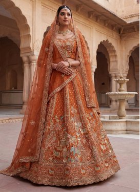 Embroidered Work Silk Designer Lehenga Choli in Orange for Women