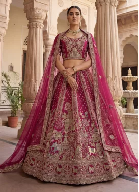 Embroidered Work Silk Designer Lehenga Choli in Rose Pink for Women