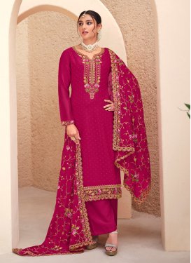 Embroidered Work Silk Georgette Pant Style Straight Salwar Kameez