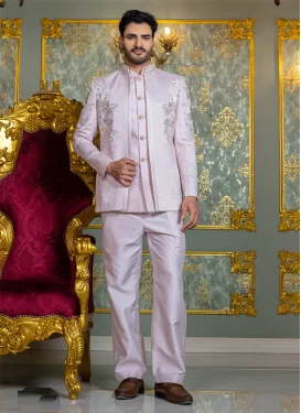 Embroidered Work Silk Jodhpuri Suit in Mauve for Festival