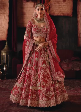Embroidered Work Silk Readymade Lehenga Choli in Red for Bridal