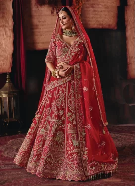Embroidered Work Silk Readymade Lehenga Choli in Red for Women